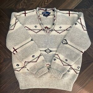 Polo Ralph Lauren 100% Wool Hand Knit Sweater Gray/Ivory/Red/Black L